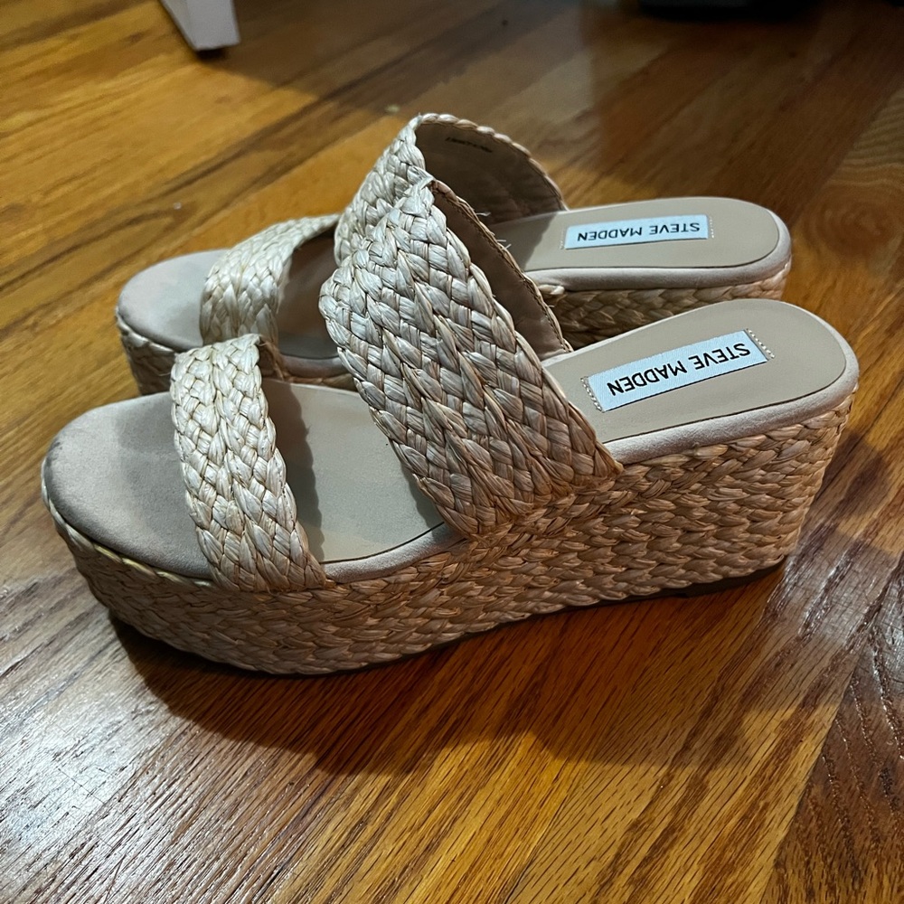 Steve Madden Tan Woven Wedge Sandals